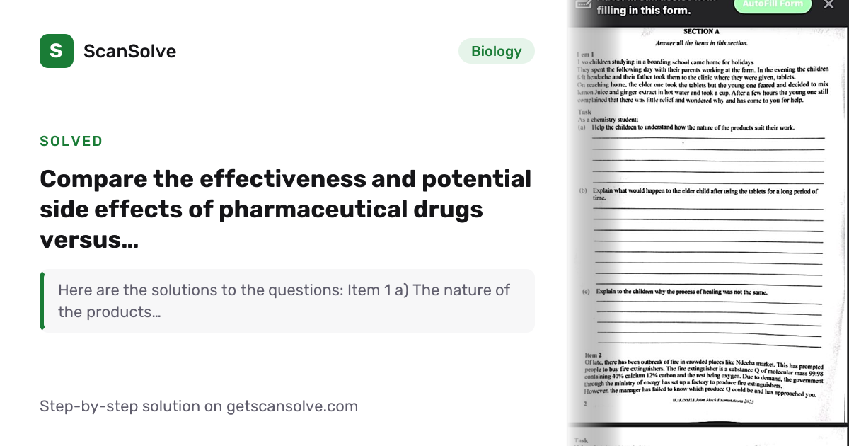 Solved: Compare the effectiveness and potential side… | ScanSolve