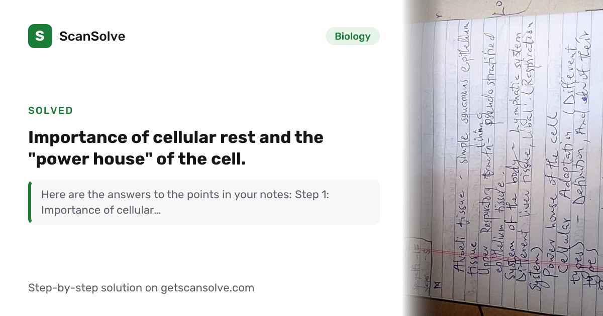 Solved: Importance of cellular rest and the… | Biology | ScanSolve