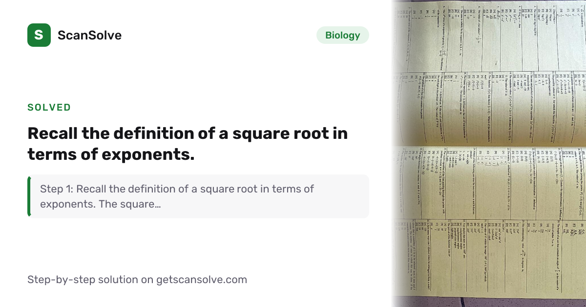 Solved: Recall the definition of a square ro… | Biology | ScanSolve