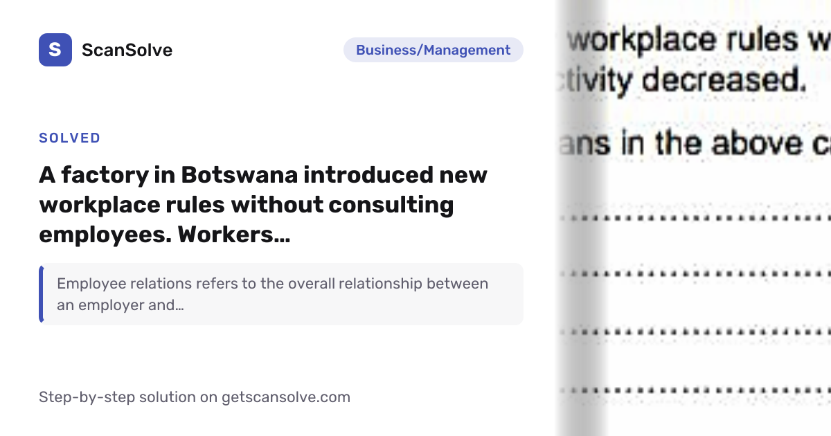 Solved: A factory in Botswana in… | Business/Management | ScanSolve