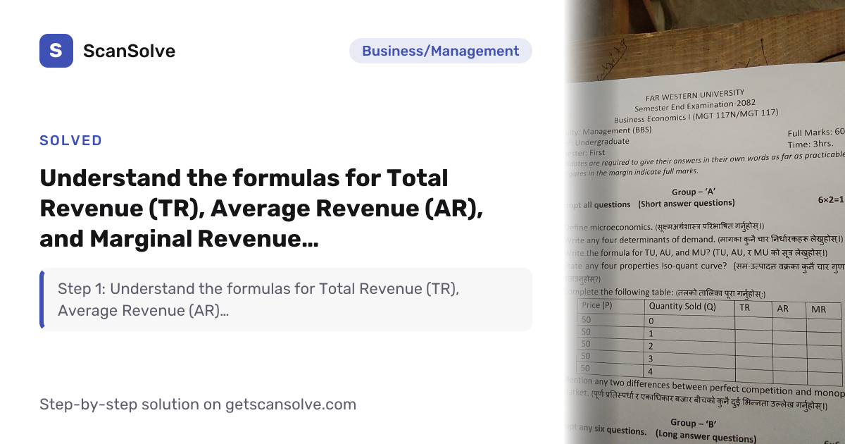 Solved: Understand the formulas… | Business/Management | ScanSolve