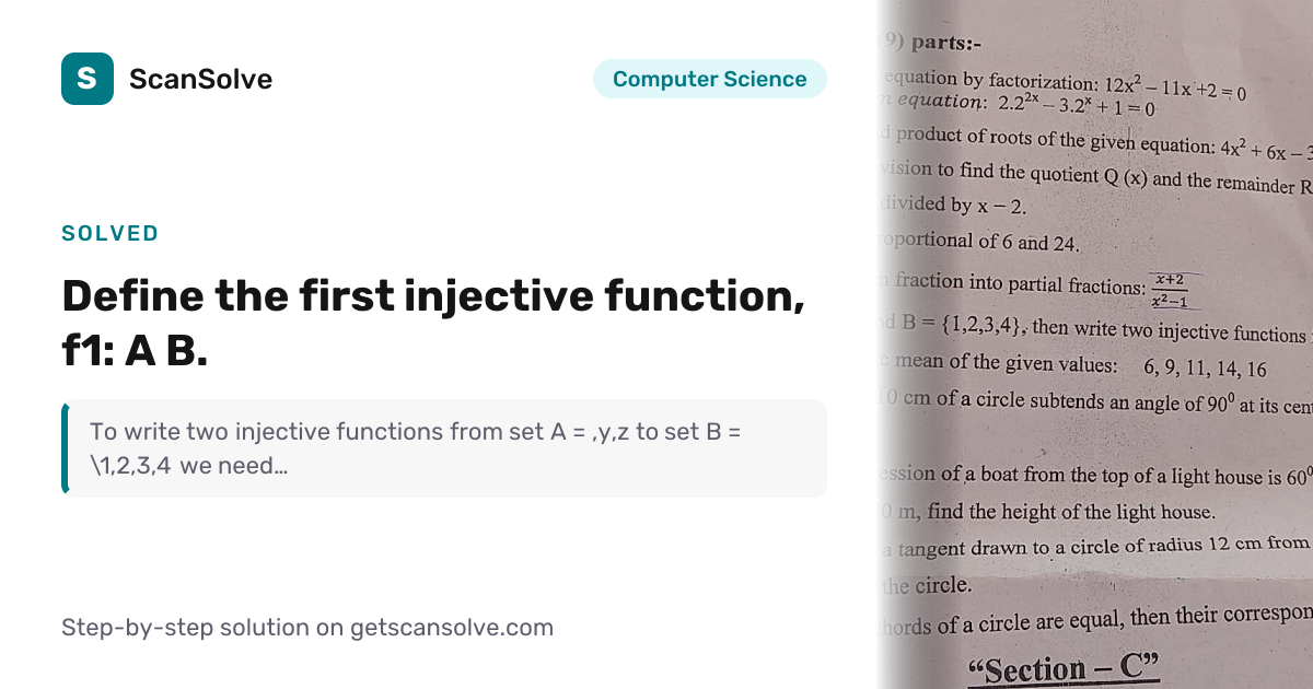 Solved: Define the first injective… | Computer Science | ScanSolve