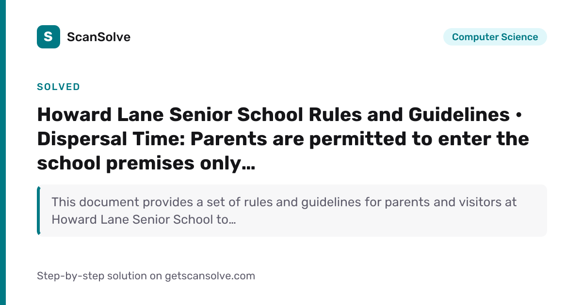 Solved: Howard Lane Senior School R… | Computer Science | ScanSolve