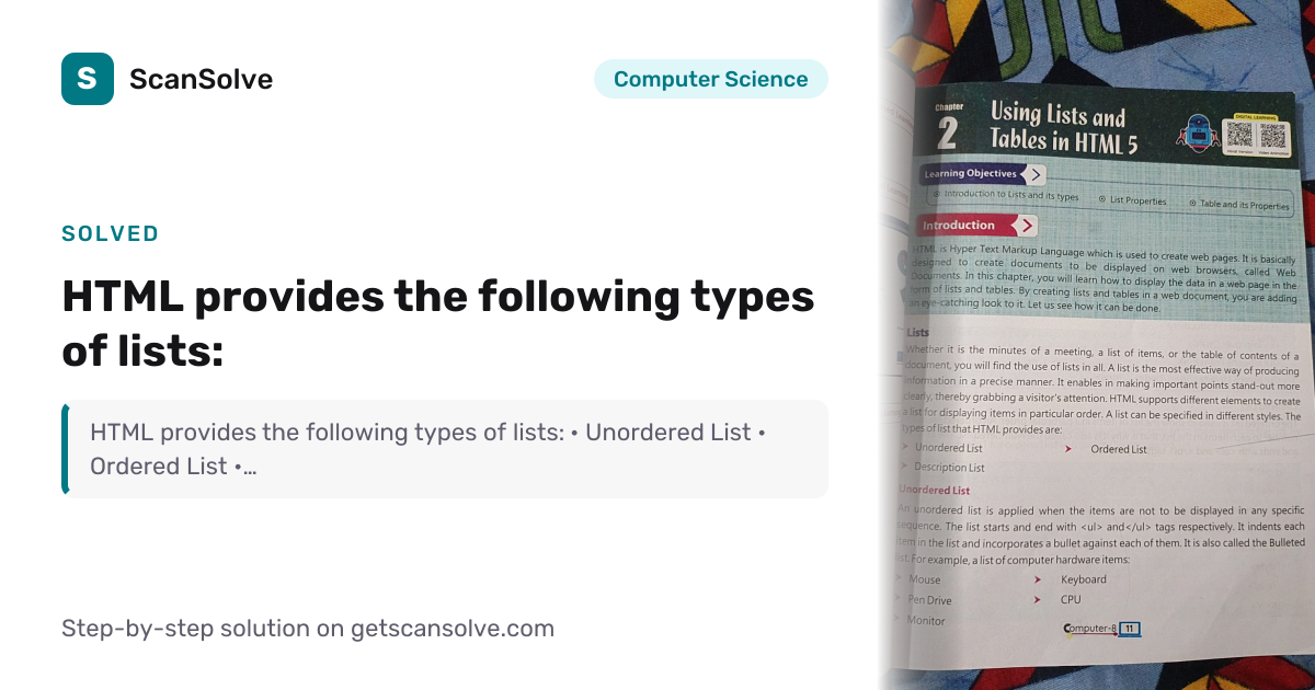 Solved: HTML provides the following… | Computer Science | ScanSolve