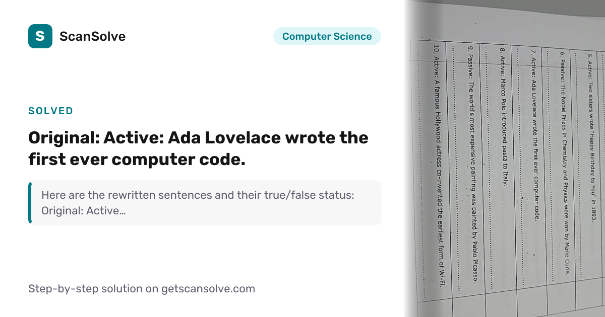Solved: Original: Active: Ada Lovel… | Computer Science | ScanSolve