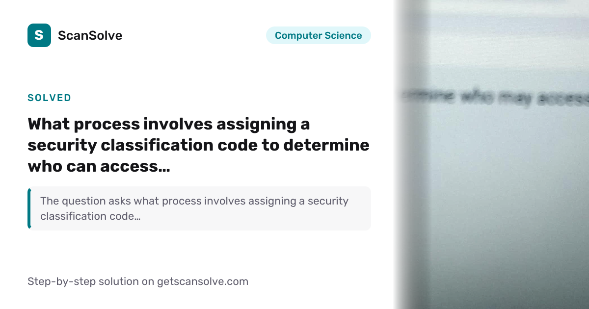 Solved: what process involves assig… | Computer Science | ScanSolve