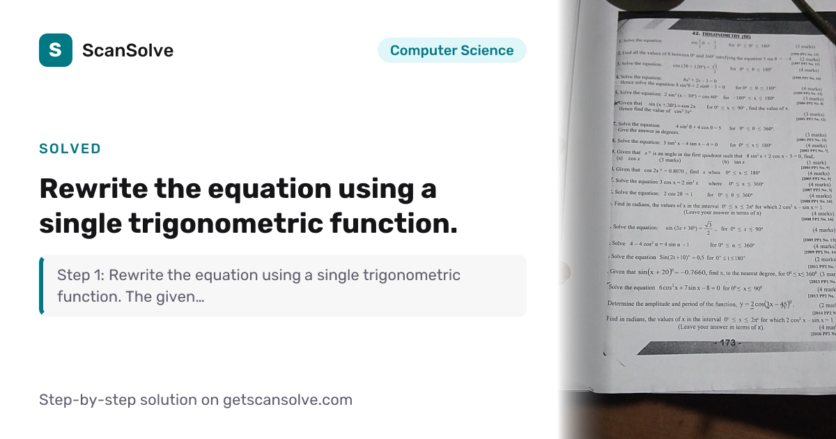 Solved: Rewrite the equation using… | Computer Science | ScanSolve