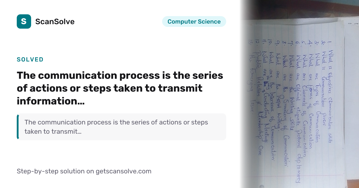 Solved: The communication process i… | Computer Science | ScanSolve