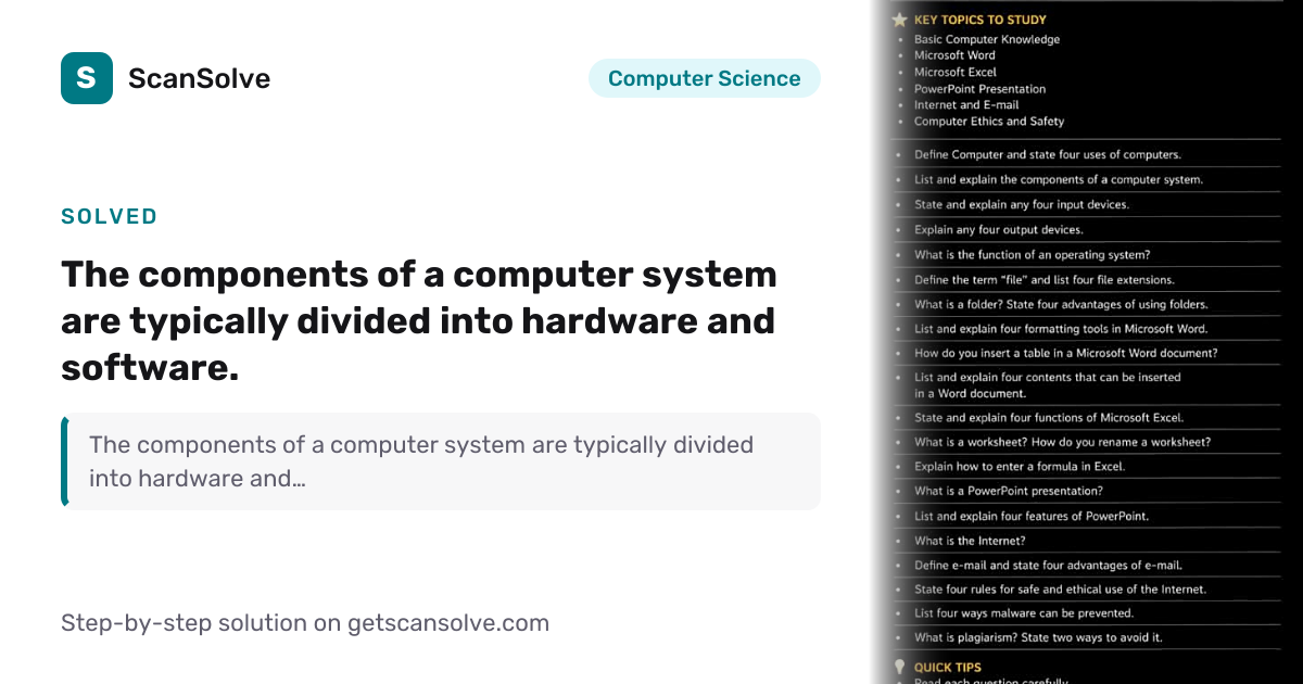 Solved: The components of a compute… | Computer Science | ScanSolve