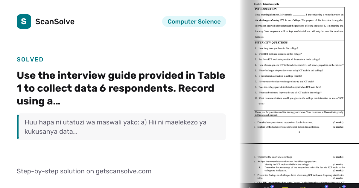 Solved: Use the interview guide pro… | Computer Science | ScanSolve