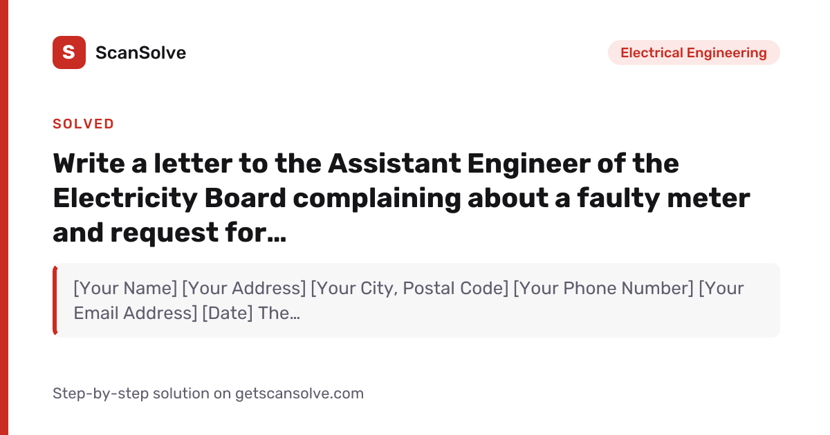 Solved: Write a letter to the Assistant Engineer of the… | ScanSolve