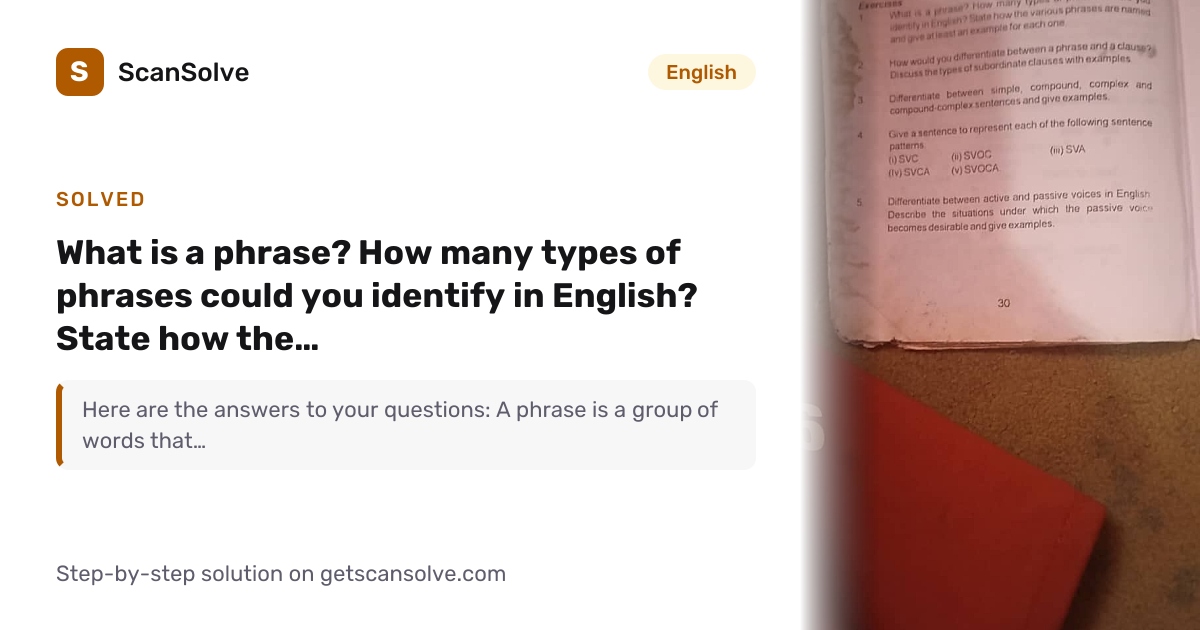 Solved: What is a phrase? How many types of… | English | ScanSolve