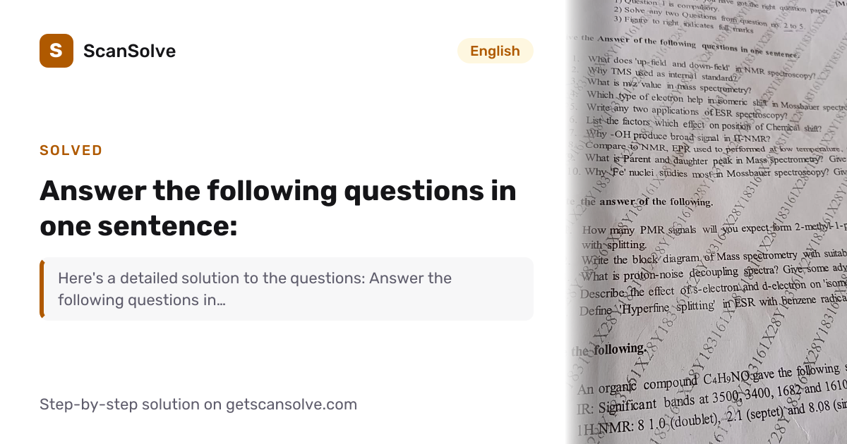 Solved: Answer the following questions in on… | English | ScanSolve