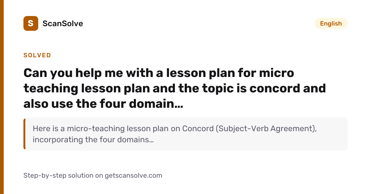 Solved: Can you help me with a lesson plan f… | English | ScanSolve