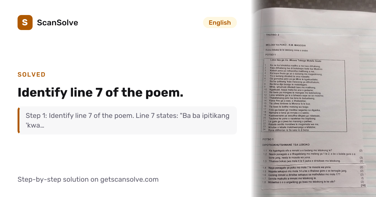 Solved: Identify line 7 of the poem. | English | ScanSolve