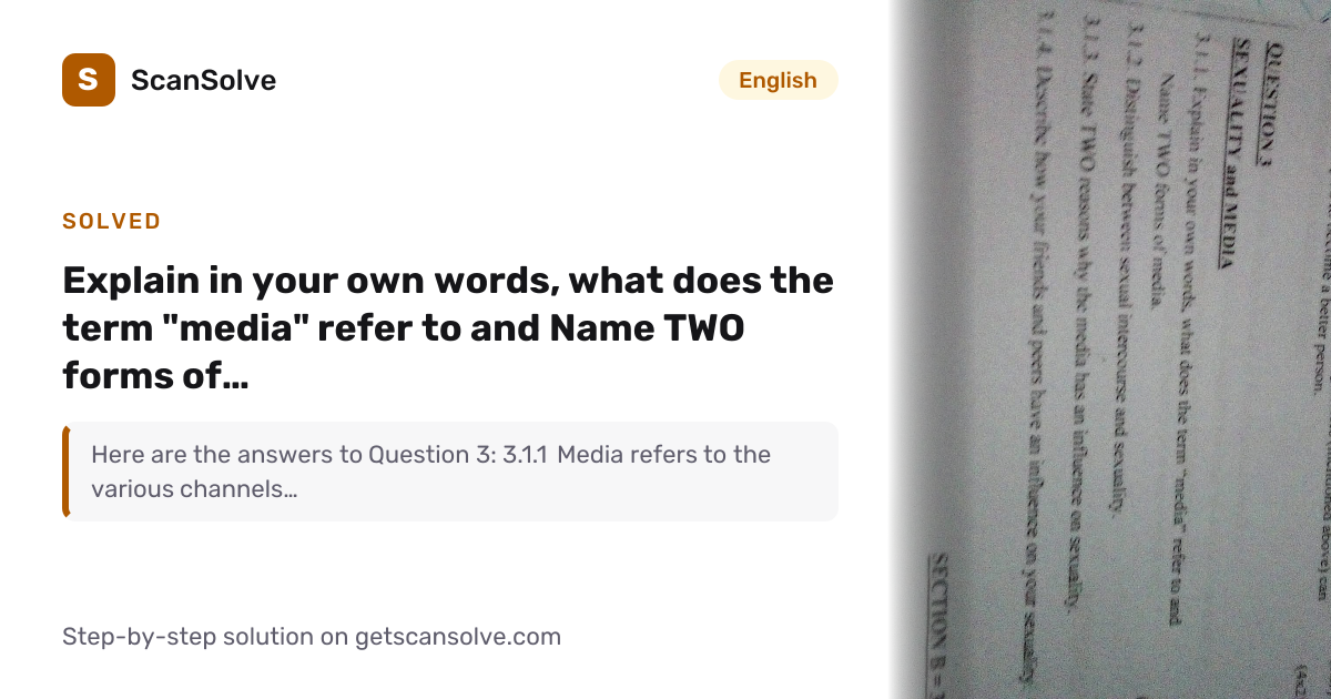 Solved: Explain in your own words, what does… | English | ScanSolve