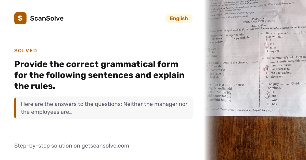 Solved: Provide the correct grammatical form for the… | ScanSolve