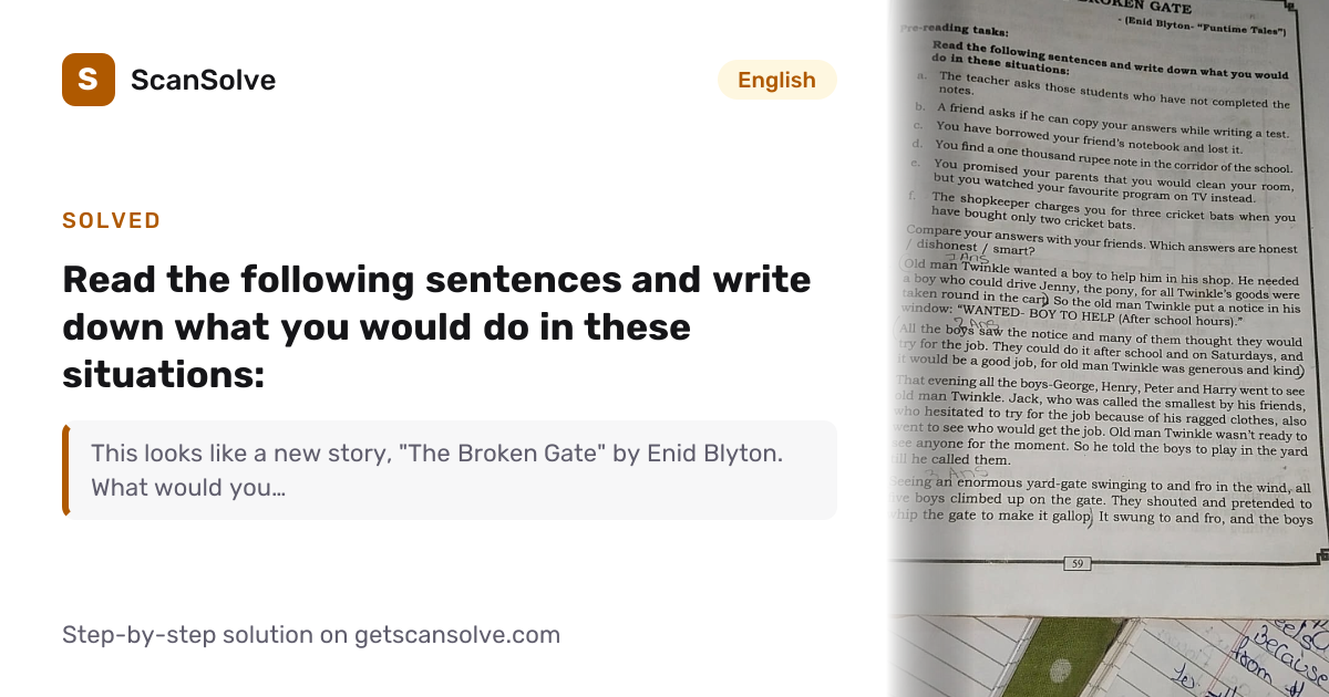 Solved: Read the following sentences and write down what… | ScanSolve