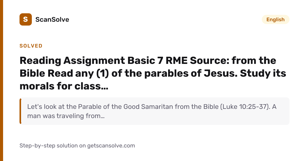 Solved: Reading Assignment Basic 7 RME Sourc… | English | ScanSolve