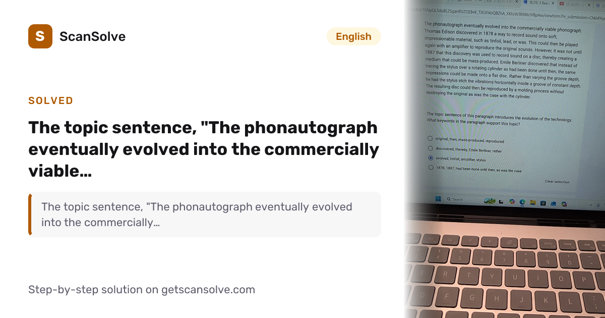 Solved: The topic sentence, 