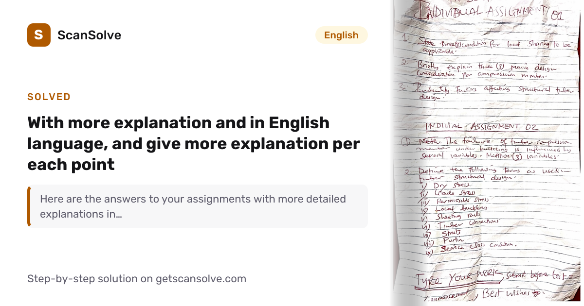 Solved: With more explanation and in English… | English | ScanSolve