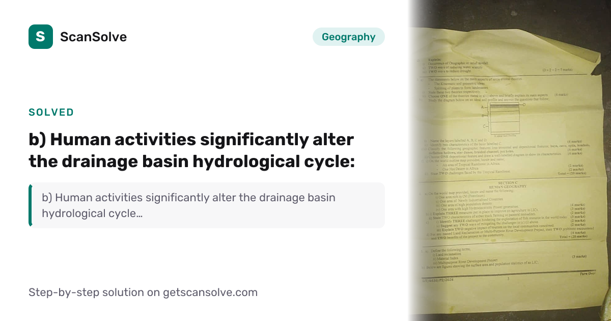 Solved: b) Human activities significantly… | Geography | ScanSolve