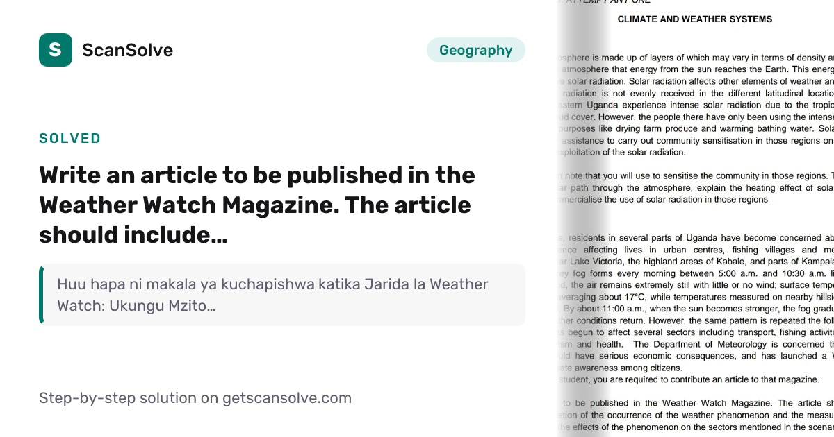 Solved: Write an article to be published i… | Geography | ScanSolve