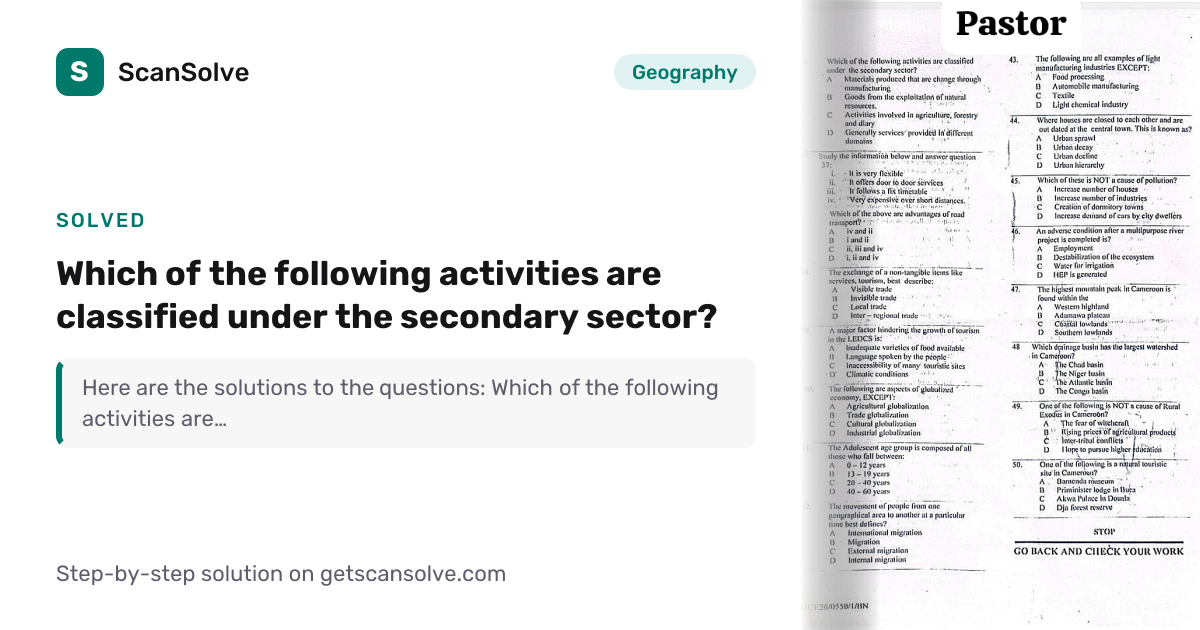 Solved: Which of the following activities… | Geography | ScanSolve