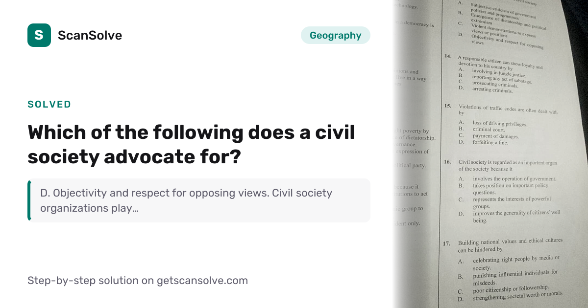 Solved: Which of the following does a civi… | Geography | ScanSolve