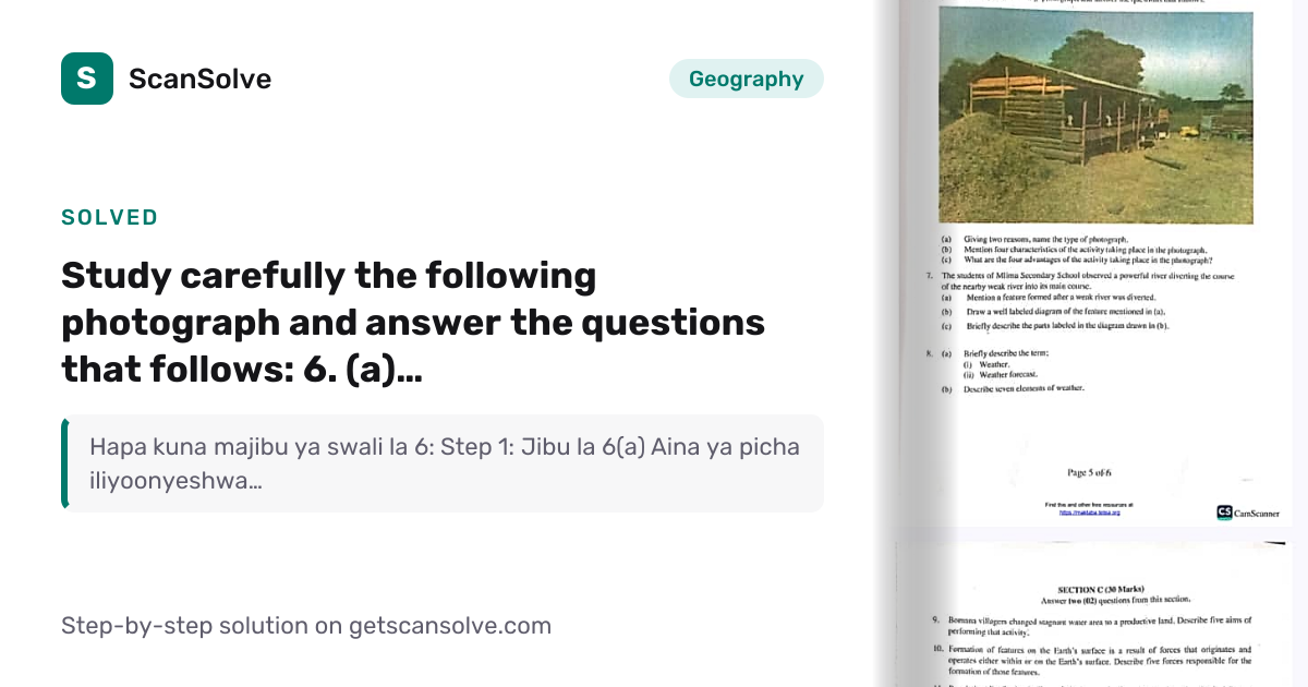 Solved: Study carefully the following phot… | Geography | ScanSolve