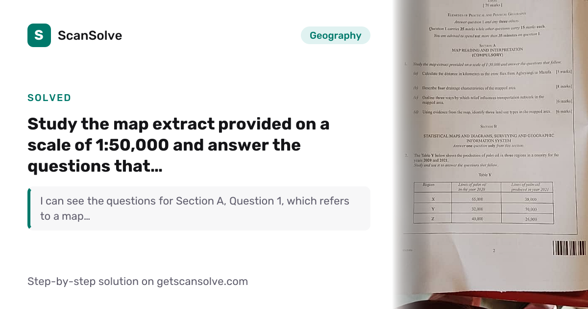 Solved: Study the map extract provided on… | Geography | ScanSolve