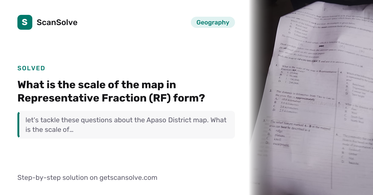 Solved: What is the scale of the map in Re… | Geography | ScanSolve