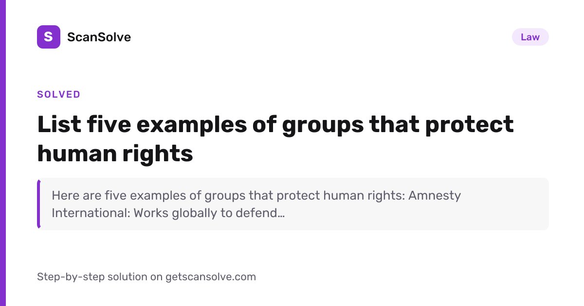 Solved: List five examples of groups that protec… | Law | ScanSolve