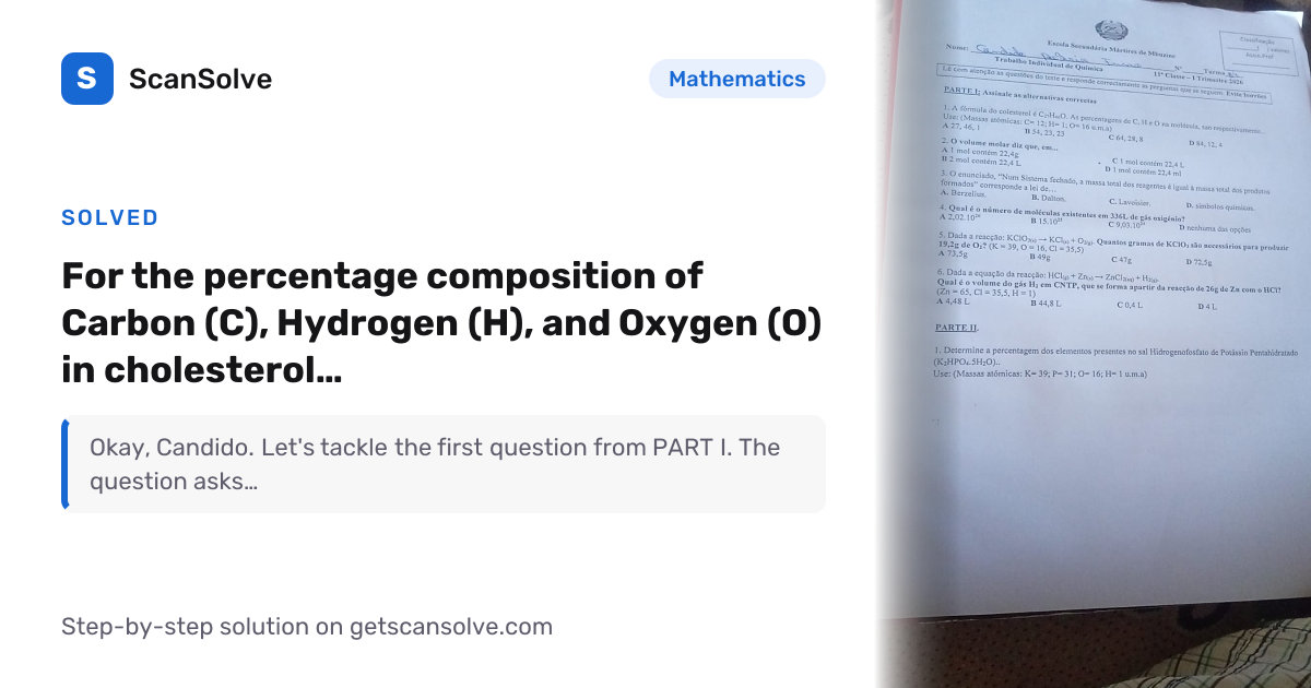 Solved: for the percentage composition o… | Mathematics | ScanSolve