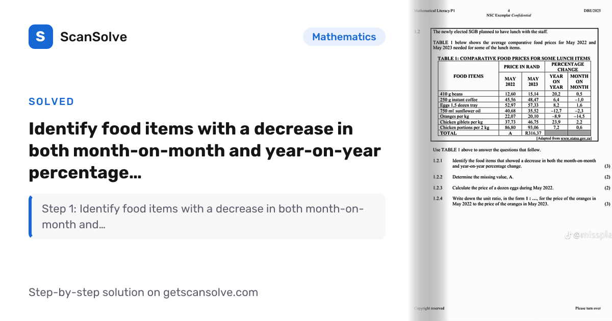 Solved: Identify food items with a decre… | Mathematics | ScanSolve