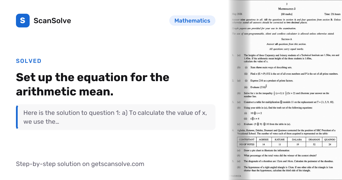 Solved: Set up the equation for the arit… | Mathematics | ScanSolve
