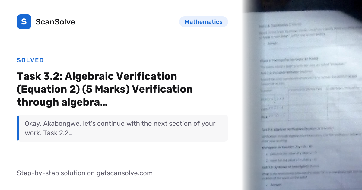 Solved: Task 3.2: Algebraic Verification… | Mathematics | ScanSolve