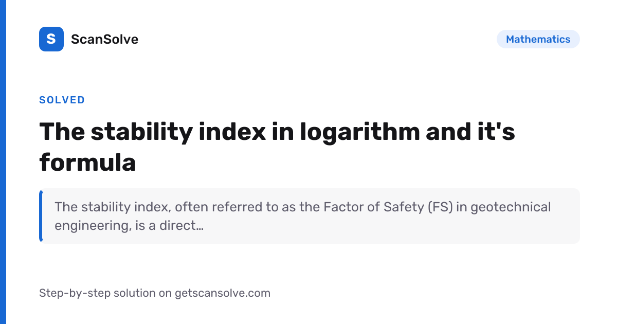 Solved: The stability index in logarithm… | Mathematics | ScanSolve