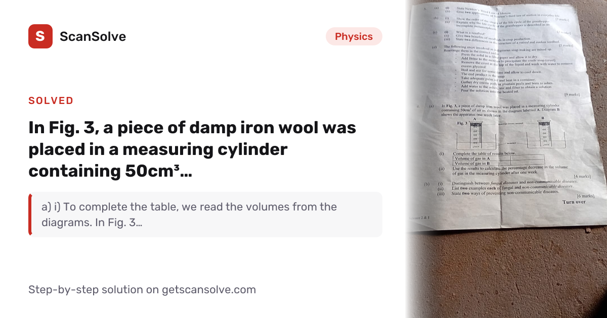 Solved: In Fig. 3, a piece of damp iron wool… | Physics | ScanSolve
