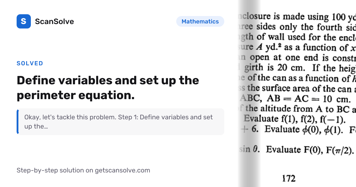 Solved: Define variables and set up the… | Mathematics | ScanSolve