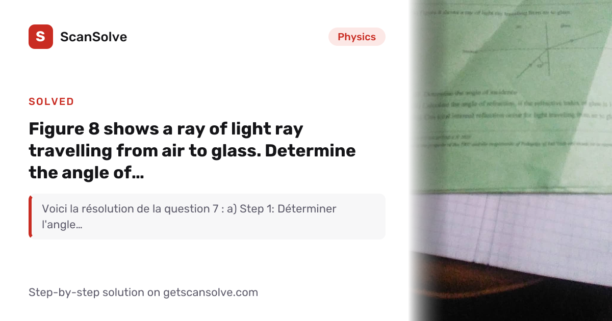 Solved: Figure 8 shows a ray of light ray tr… | Physics | ScanSolve