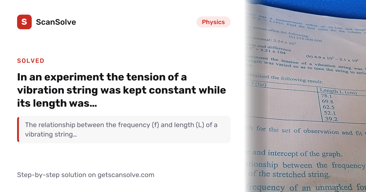 Solved: In an experiment the tension of a vi… | Physics | ScanSolve