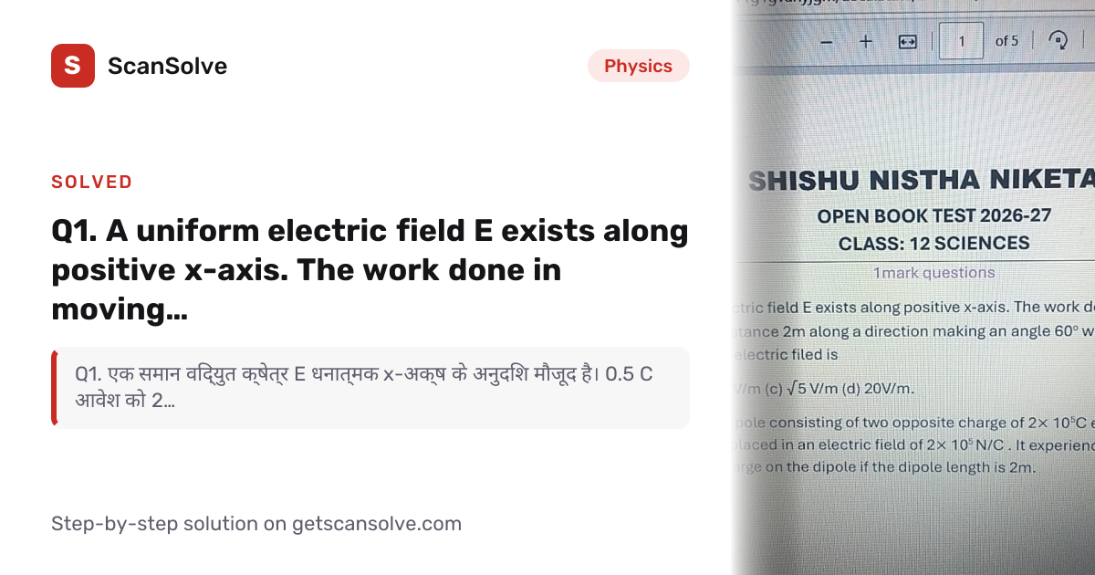 Solved: Q1. A uniform electric field E exist… | Physics | ScanSolve