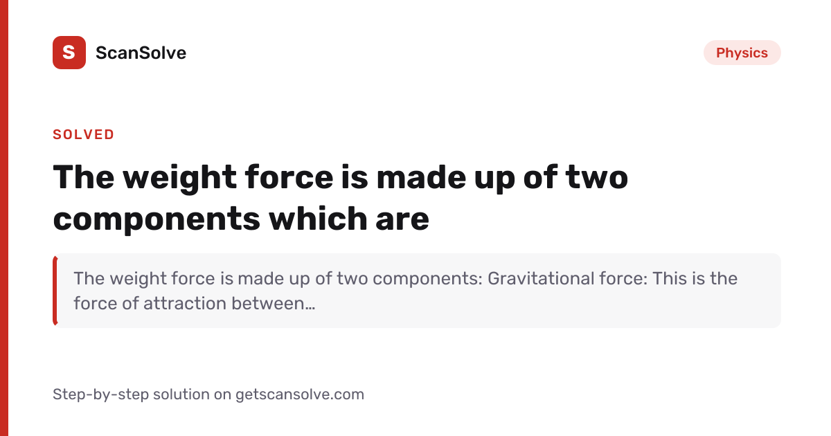 Solved: The weight force is made up of two c… | Physics | ScanSolve