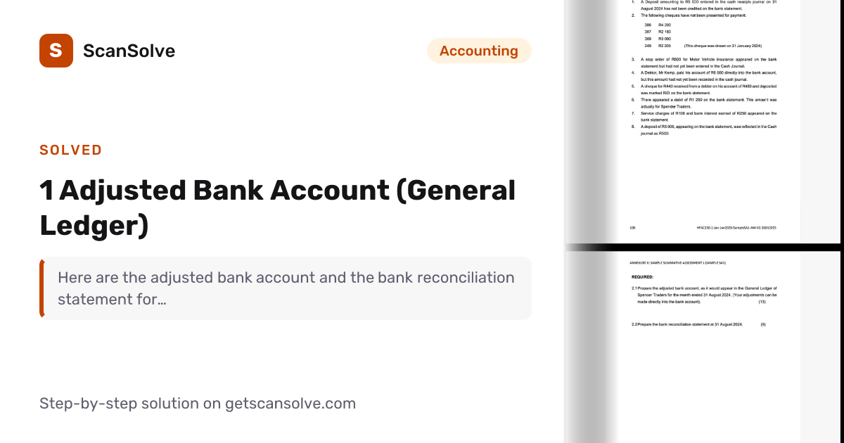 Solved: 1 Adjusted Bank Account (General… | Accounting | ScanSolve