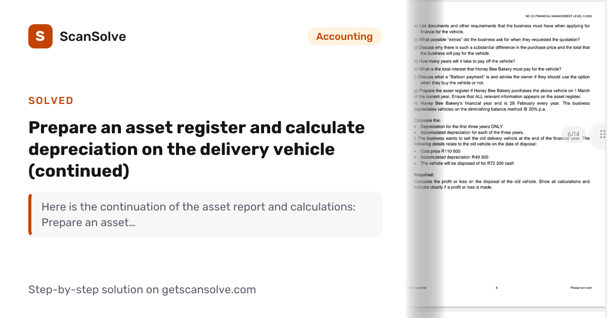 Solved: Prepare an asset register and cal… | Accounting | ScanSolve