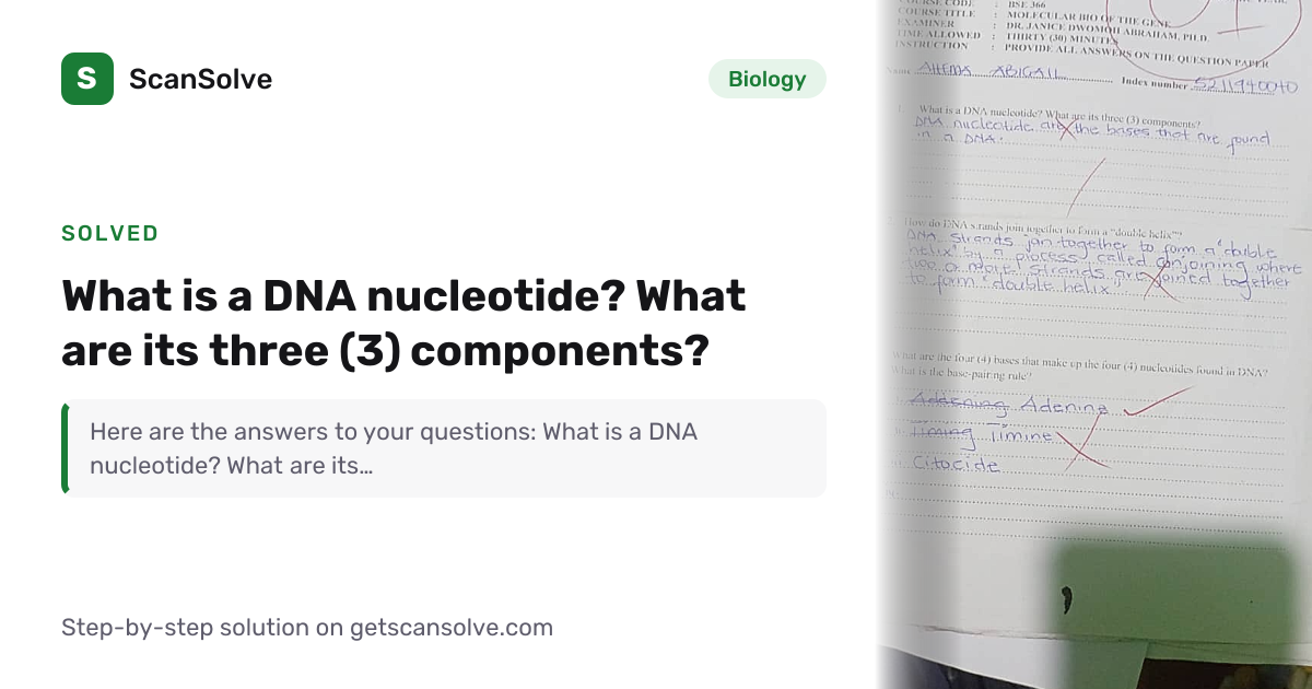 Biology: 1. What is a DNA nucleotide? What are its three (3) components ...