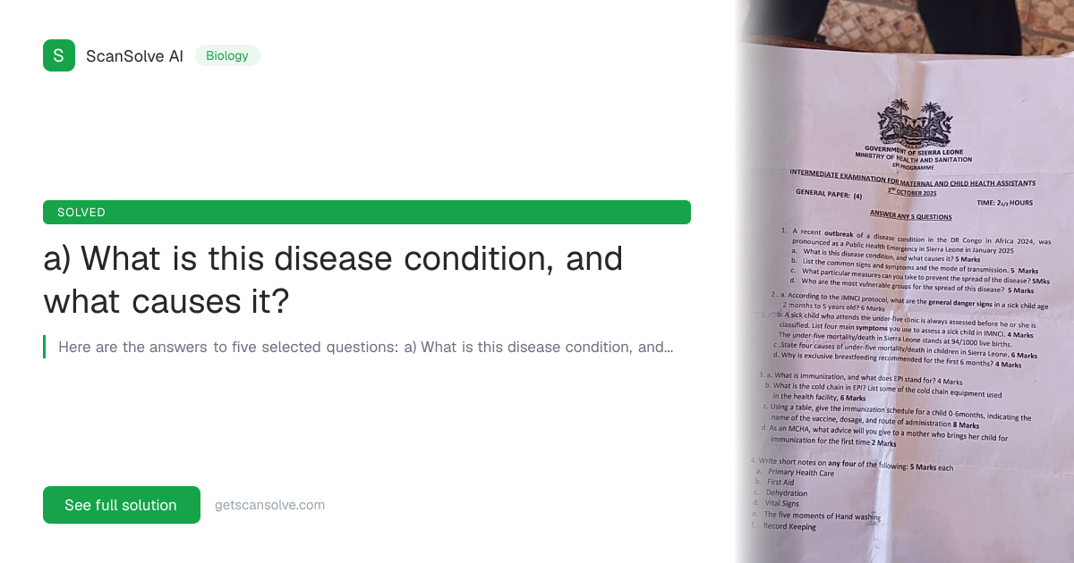 Solved: a) What is this disease condition, a… | Biology | ScanSolve