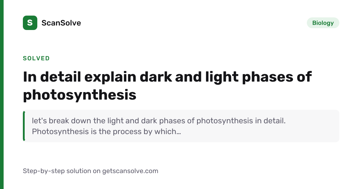 Solved: In detail explain dark and light pha… | Biology | ScanSolve