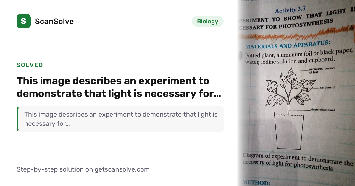 Solved: This image describes an experiment t… | Biology | ScanSolve
